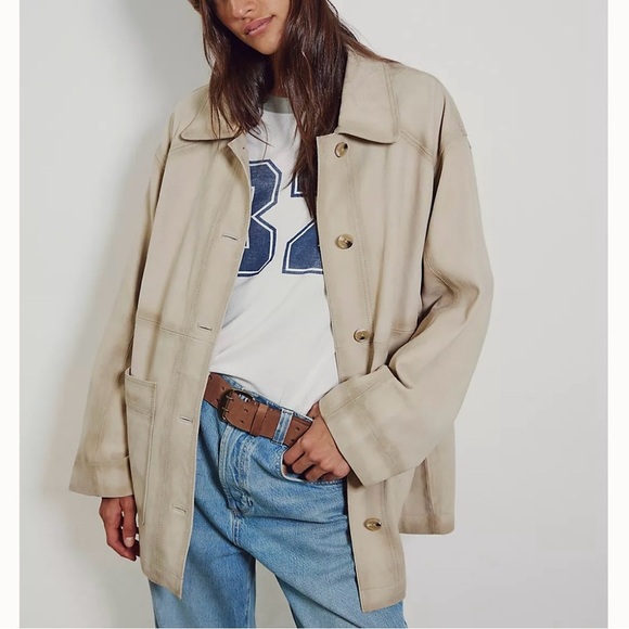 Free People oversized genuine suede jacket NEW - Picture 1 of 8